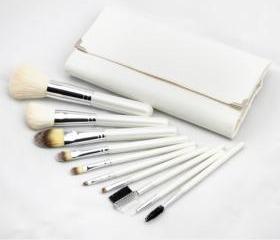 10Pcs Set Professional Cosmetic Make-up Brushes with Leather Bag - White