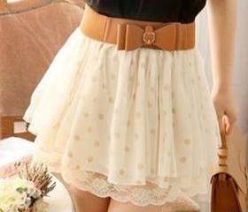 Nice Lace Wave Point Skirt With The Belt